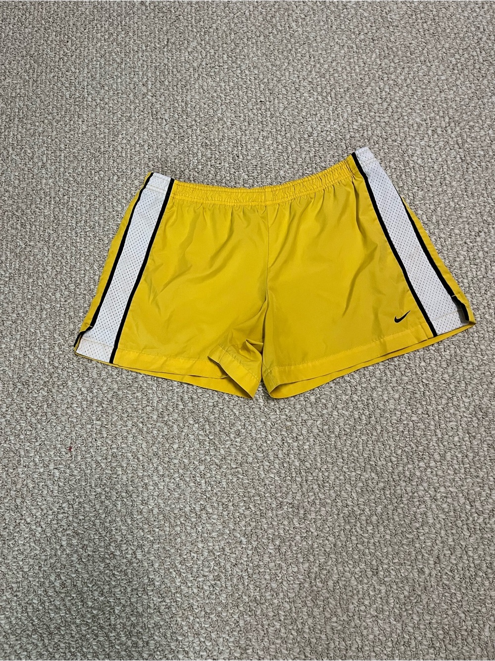 Nike Women’s Yellow Athletic Shorts with White Mesh Side Panels and Black Trim